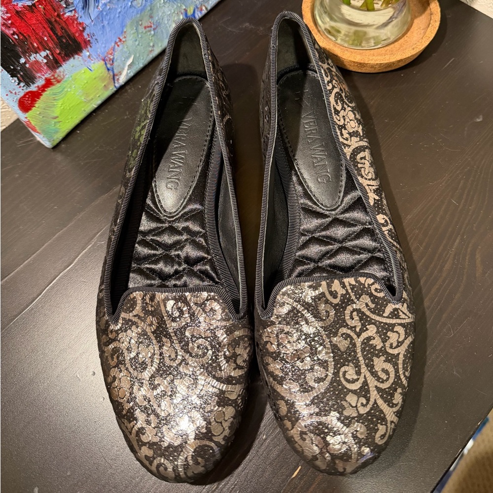 Vera Wang Black and Silver Paisley Flats - Picture 3 of 10